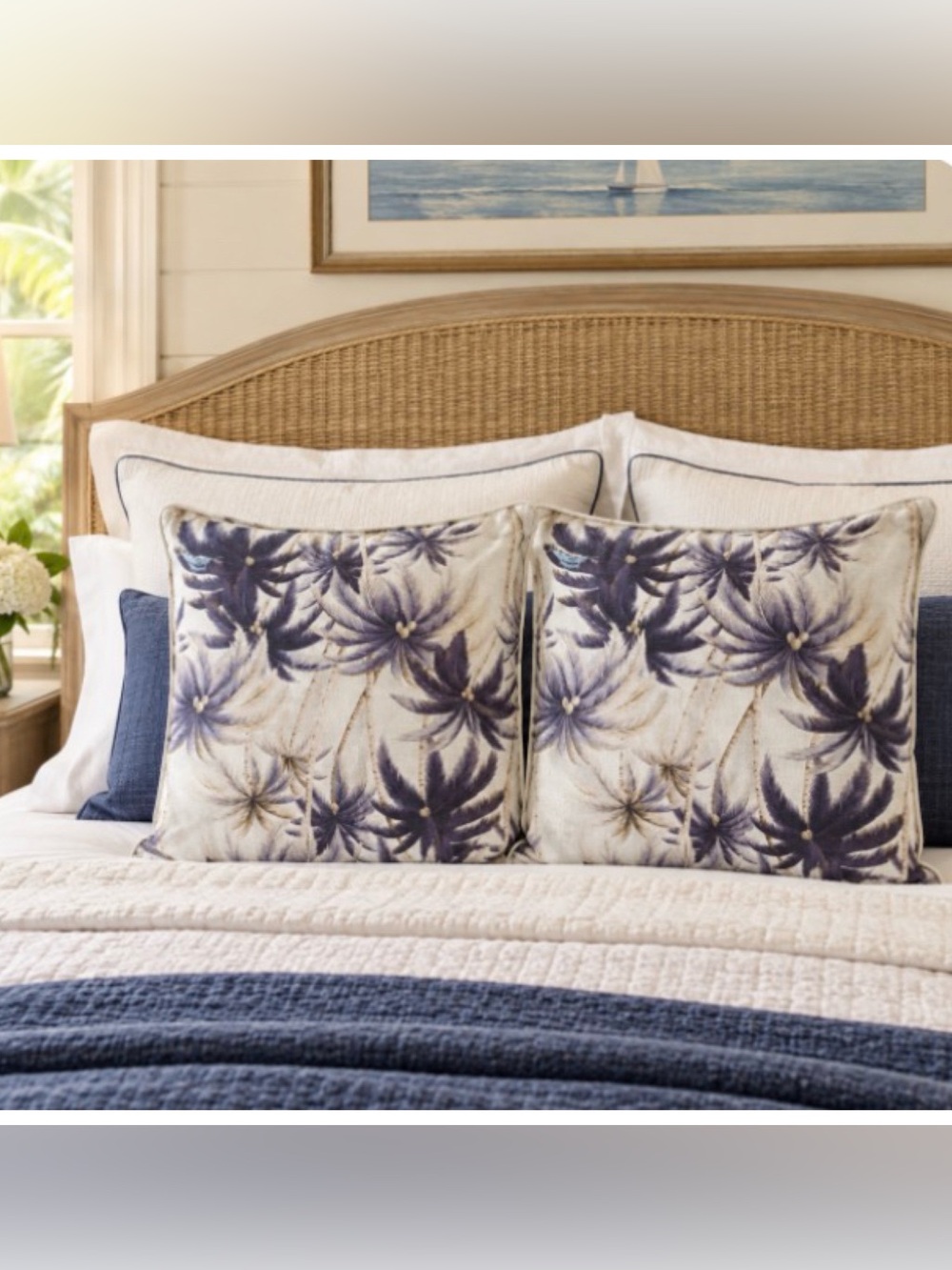 Tommy Bahama Tropical Palm Tree Luxe Pillow Shams Set of 2 Mauve White 19x19”